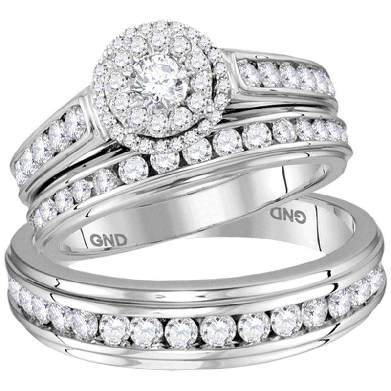 14kt White Gold His & Hers Round Diamond Solitaire Matching Bridal Wedding Ring Band Set 1-5/8 Cttw - FREE Shipping (US/CAN)-Gold & Diamond Trio Sets-5-JadeMoghul Inc.
