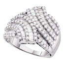 14kt White Gold Women's Baguette Diamond Bypass Fashion Ring 1-3/4 Cttw-Gold & Diamond Rings-JadeMoghul Inc.