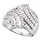 14kt White Gold Women's Baguette Diamond Bypass Fashion Ring 1-3/4 Cttw-Gold & Diamond Rings-JadeMoghul Inc.
