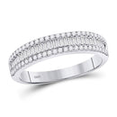 14kt White Gold Women's Baguette Diamond Triple Row Band Ring 1/2 Cttw-Gold & Diamond Rings-JadeMoghul Inc.