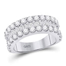 14kt White Gold Women's Baguette Diamond Triple Row Band Ring 2-5/8 Cttw-Gold & Diamond Rings-JadeMoghul Inc.