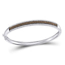 14kt White Gold Women's Brown Color Enhanced Diamond Bangle Bracelet 1-3/8 Cttw-Gold & Diamond Bracelets-JadeMoghul Inc.