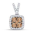 14kt White Gold Women's Brown Color Enhanced Diamond Cluster Pendant 1/2 Cttw-Gold & Diamond Pendants & Necklaces-JadeMoghul Inc.
