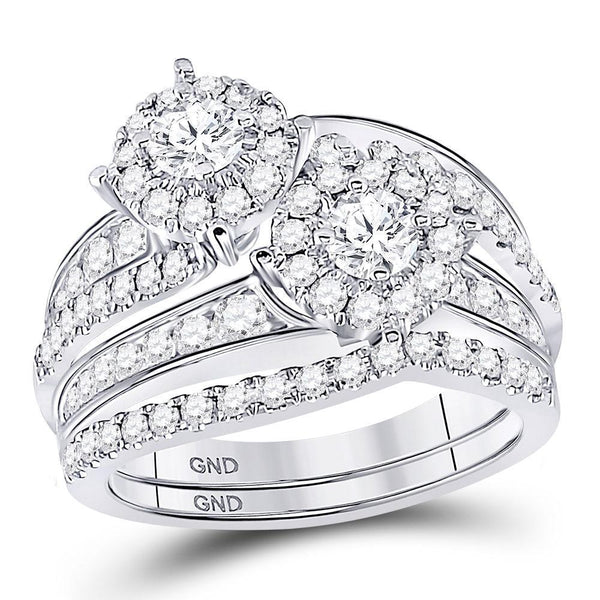 14kt White Gold Women's Diamond 2-Stone Bridal or Engagement Ring Band Set 1-3/4 Cttw-Gold & Diamond Wedding Jewelry-JadeMoghul Inc.