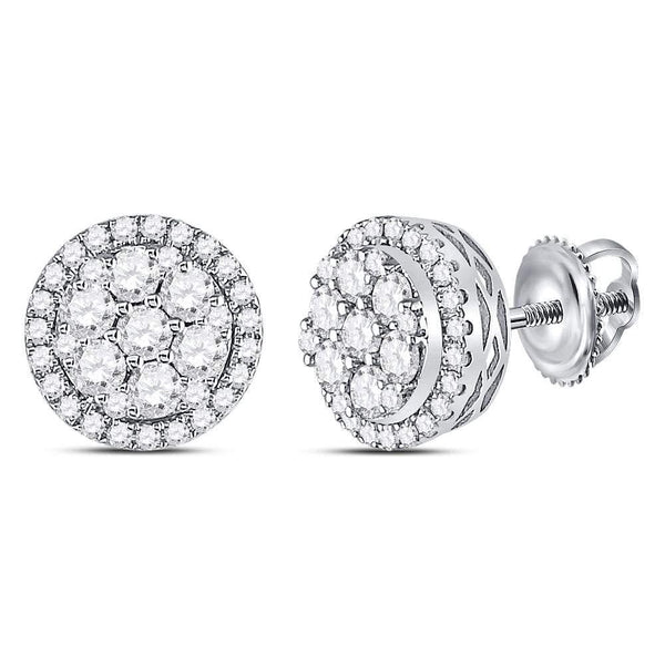 14kt White Gold Women's Diamond Circle Frame Cluster Earrings 7/8 Cttw-Gold & Diamond Earrings-JadeMoghul Inc.
