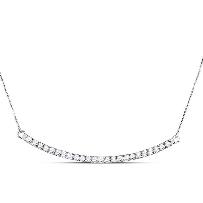 14kt White Gold Women's Diamond Curved Single Row Bar Necklace 1.00 Cttw-Gold & Diamond Pendants & Necklaces-JadeMoghul Inc.
