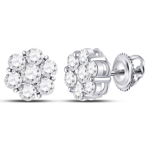 14kt White Gold Women's Diamond Flower Cluster Earrings 2.00 Cttw-Gold & Diamond Earrings-JadeMoghul Inc.