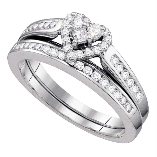 14kt White Gold Womens Diamond Heart Bridal Wedding Engagement Ring Band Set 1/2 Cttw-Gold & Diamond Wedding Ring Sets-6.5-JadeMoghul Inc.
