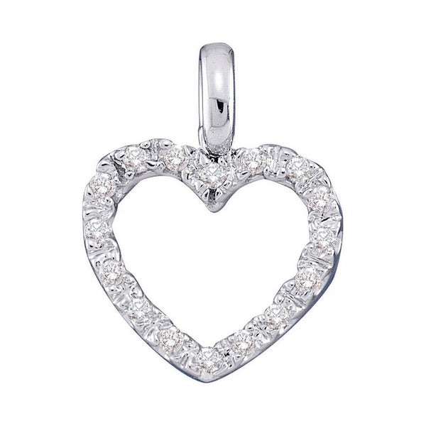 14kt White Gold Women's Diamond Heart Pendant 1/10 Cttw-Gold & Diamond Pendants & Necklaces-JadeMoghul Inc.