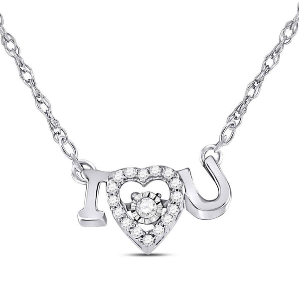 14kt White Gold Women's Diamond I Love U Heart Pendant Necklace 1/10 Cttw-Gold & Diamond Pendants & Necklaces-JadeMoghul Inc.