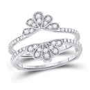 14kt White Gold Women's Diamond Milgrain Flower Petal Ring Guard Wrap Wedding Band 3/8 Cttw-Gold & Diamond Rings-JadeMoghul Inc.