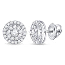 14kt White Gold Women's Diamond Solitaire Cluster Stud Earrings 1/2 Cttw-Gold & Diamond Earrings-JadeMoghul Inc.