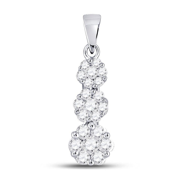 14kt White Gold Women's Diamond Triple Flower Cluster Pendant 3/4 Cttw-Gold & Diamond Pendants & Necklaces-JadeMoghul Inc.