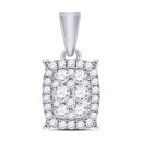 14kt White Gold Women's Diamond Vertical Rectangle Cluster Pendant 1/4 Cttw-Gold & Diamond Pendants & Necklaces-JadeMoghul Inc.