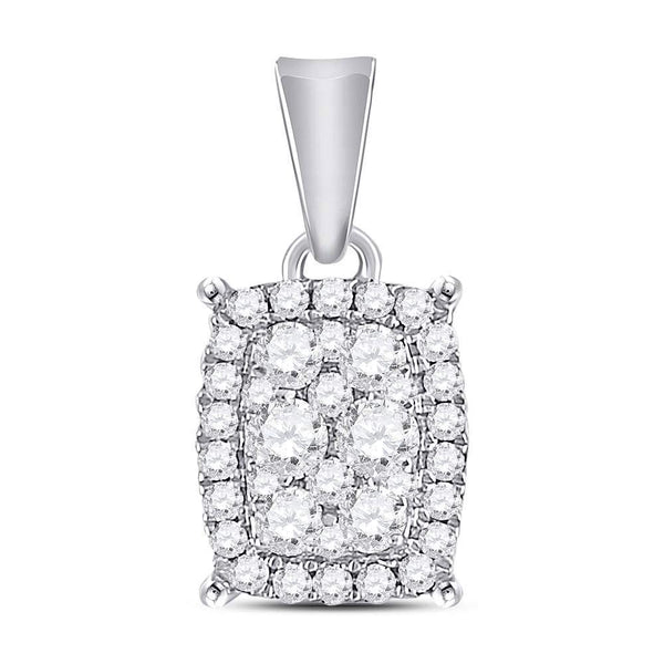 14kt White Gold Women's Diamond Vertical Rectangle Cluster Pendant 1/4 Cttw-Gold & Diamond Pendants & Necklaces-JadeMoghul Inc.