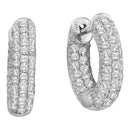 14kt White Gold Women's Pave-set Diamond Dainty Huggie Hoop Earrings 3/4 Cttw-Gold & Diamond Earrings-JadeMoghul Inc.