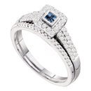 14kt White Gold Women's Princess Blue Color Enhanced Diamond Halo Bridal Wedding Engagement Ring Band Set 1/2 Cttw - FREE Shipping (US/CAN)-Gold & Diamond Wedding Ring Sets-5-JadeMoghul Inc.