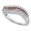 14kt White Gold Women's Princess Cognac-brown Color Enhanced Diamond Curved Band Ring 5/8 Cttw - FREE Shipping (US/CAN)-Gold & Diamond Bands-5-JadeMoghul Inc.