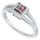 14kt White Gold Women's Princess Cognac-brown Color Enhanced Diamond Split-shank Cluster Ring 1/3 Cttw - FREE Shipping (US/CAN)-Gold & Diamond Fashion Rings-9-JadeMoghul Inc.