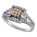 14kt White Gold Women's Princess Cognac-brown Color Enhanced Diamond Square Cluster Ring 1-2 Cttw - FREE Shipping (US/CAN)-Gold & Diamond Fashion Rings-JadeMoghul Inc.