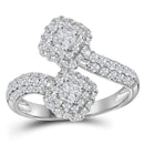 14kt White Gold Women's Princess Diamond 2-stone Bypass Bridal Wedding Engagement Ring 1.00 Cttw - FREE Shipping (US/CAN)-Gold & Diamond Engagement & Anniversary Rings-8.5-JadeMoghul Inc.