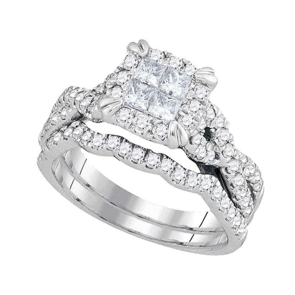14kt White Gold Womens Princess Diamond Bridal Wedding Engagement Ring Band Set 1-1-4 Cttw-Gold & Diamond Wedding Ring Sets-JadeMoghul Inc.