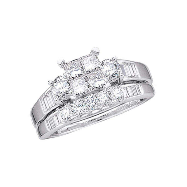 14kt White Gold Women's Princess Diamond Bridal Wedding Engagement Ring Band Set 1.00 Cttw - FREE Shipping (US/CAN) - Size 8-Gold & Diamond Wedding Ring Sets-JadeMoghul Inc.