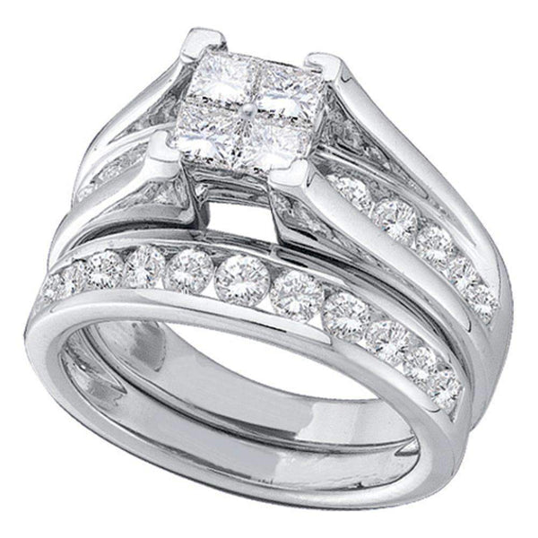 14kt White Gold Womens Princess Diamond Bridal Wedding Engagement Ring Band Set 1/2 Cttw-Gold & Diamond Wedding Ring Sets-7-JadeMoghul Inc.