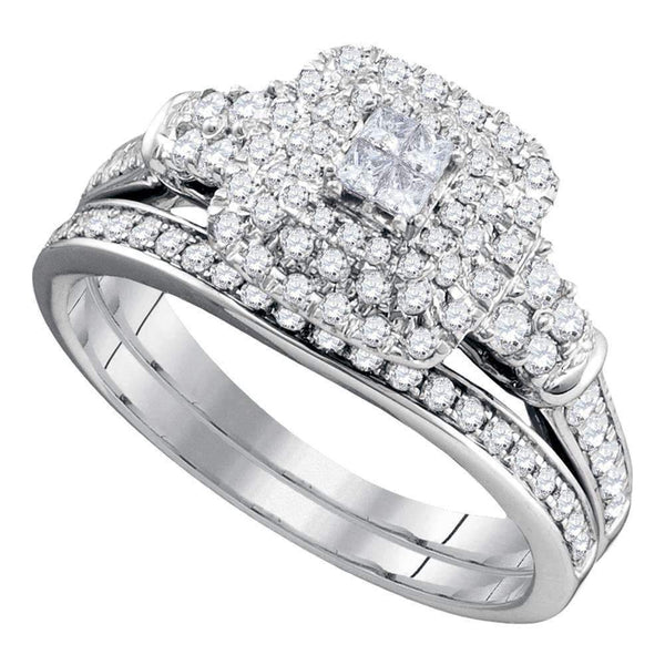14kt White Gold Women's Princess Diamond Bridal Wedding Engagement Ring Band Set 3-4 Cttw - FREE Shipping (US/CAN)-Gold & Diamond Wedding Ring Sets-JadeMoghul Inc.