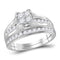 14kt White Gold Womens Princess Diamond Bridal Wedding Engagement Ring Band Set 7/8 Cttw-Gold & Diamond Wedding Ring Sets-7.5-JadeMoghul Inc.