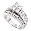 14kt White Gold Women's Princess Diamond Cluster Bridal Wedding Engagement Ring 1-1/2 Cttw - FREE Shipping (US/CAN)-Gold & Diamond Engagement & Anniversary Rings-5-JadeMoghul Inc.