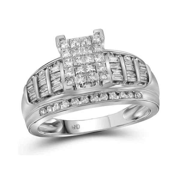 14kt White Gold Womens Princess Diamond Cluster Bridal Wedding Engagement Ring 1.00 Cttw - FREE Shipping (US/CAN) - Size 11-Gold & Diamond Engagement & Anniversary Rings-JadeMoghul Inc.