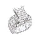 14kt White Gold Women's Princess Diamond Cluster Bridal Wedding Engagement Ring 3.00 Cttw - FREE Shipping (US/CAN) - Size 9-Gold & Diamond Engagement & Anniversary Rings-JadeMoghul Inc.