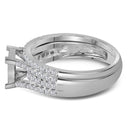 14kt White Gold Women's Princess Diamond Cluster Bridal Wedding Engagement Ring Band Set 1.00 Cttw - FREE Shipping (US/CAN)-Gold & Diamond Wedding Ring Sets-JadeMoghul Inc.