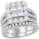 14kt White Gold Women's Princess Diamond Cluster Bridal Wedding Engagement Ring Band Set 3.00 Cttw - FREE Shipping (US/CAN)-Gold & Diamond Wedding Ring Sets-5-JadeMoghul Inc.