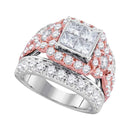 14kt White Gold Women's Princess Diamond Cluster Rose-tone Bridal Wedding Engagement Ring 4.00 Cttw - FREE Shipping (US/CAN)-Gold & Diamond Engagement & Anniversary Rings-5-JadeMoghul Inc.