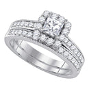 14kt White Gold Women's Princess Diamond Halo Bridal Wedding Engagement Ring Band Set 1-1/4 Cttw - FREE Shipping (US/CAN)-Gold & Diamond Wedding Ring Sets-5-JadeMoghul Inc.