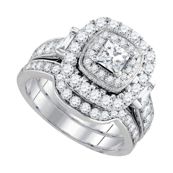 14kt White Gold Women's Princess Diamond Halo Bridal Wedding Engagement Ring Band Set 2.00 Cttw - FREE Shipping (US/CAN)-Gold & Diamond Wedding Ring Sets-JadeMoghul Inc.