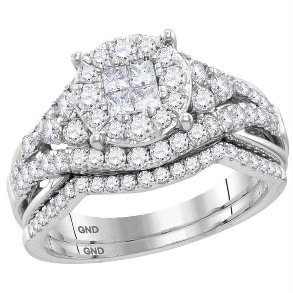 14kt White Gold Womens Princess Diamond Soleil Bridal Wedding Engagement Ring Band Set 1-1-4 Cttw-Gold & Diamond Wedding Ring Sets-JadeMoghul Inc.