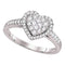14kt White Gold Womens Princess Round Diamond Heart Cluster Ring 1-2 Cttw-Gold & Diamond Heart Rings-JadeMoghul Inc.