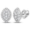 14kt White Gold Womens Round Baguette Diamond Oval Cluster Earrings 1-3 Cttw-Gold & Diamond Earrings-JadeMoghul Inc.