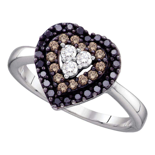 14kt White Gold Women's Round Black Color Enhanced Diamond Heart Love Ring 1/2 Cttw - FREE Shipping (US/CAN)-Gold & Diamond Heart Rings-5-JadeMoghul Inc.