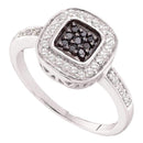 14kt White Gold Women's Round Black Color Enhanced Diamond Square Cluster Ring 1/4 Cttw - FREE Shipping (USA/CAN)-Gold & Diamond Cluster Rings-5-JadeMoghul Inc.