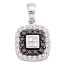 14kt White Gold Women's Round Black Color Enhanced Diamond Square Pendant 1-2 Cttw - FREE Shipping (US/CAN)-Gold & Diamond Pendants & Necklaces-JadeMoghul Inc.