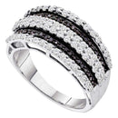 14kt White Gold Women's Round Black Color Enhanced Diamond Stripe Fashion Ring 3/4 Cttw - FREE Shipping (US/CAN)-Gold & Diamond Bands-5-JadeMoghul Inc.
