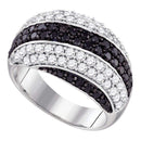 14kt White Gold Women's Round Black Color Enhanced Diamond Striped Cluster Ring 2.00 Cttw - FREE Shipping (US/CAN)-Gold & Diamond Bands-5-JadeMoghul Inc.