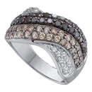 14kt White Gold Women's Round Black Color Enhanced Diamond Striped Crossover Band Ring 1-3/4 Cttw - FREE Shipping (US/CAN)-Gold & Diamond Bands-5-JadeMoghul Inc.