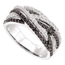 14kt White Gold Women's Round Black Color Enhanced Diamond Woven Strand Band Ring 7/8 Cttw - FREE Shipping (US/CAN)-Gold & Diamond Bands-5-JadeMoghul Inc.