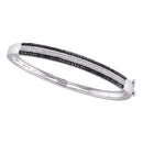 14kt White Gold Women's Round Black Color Enhanced Pave-set Diamond Bangle Bracelet 1-3-8 Cttw - FREE Shipping (US/CAN)-Gold & Diamond Bracelets-JadeMoghul Inc.