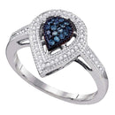 14kt White Gold Women's Round Blue Color Enhanced Diamond Teardrop Cluster Ring 1/4 Cttw - FREE Shipping (US/CAN)-Gold & Diamond Fashion Rings-5-JadeMoghul Inc.